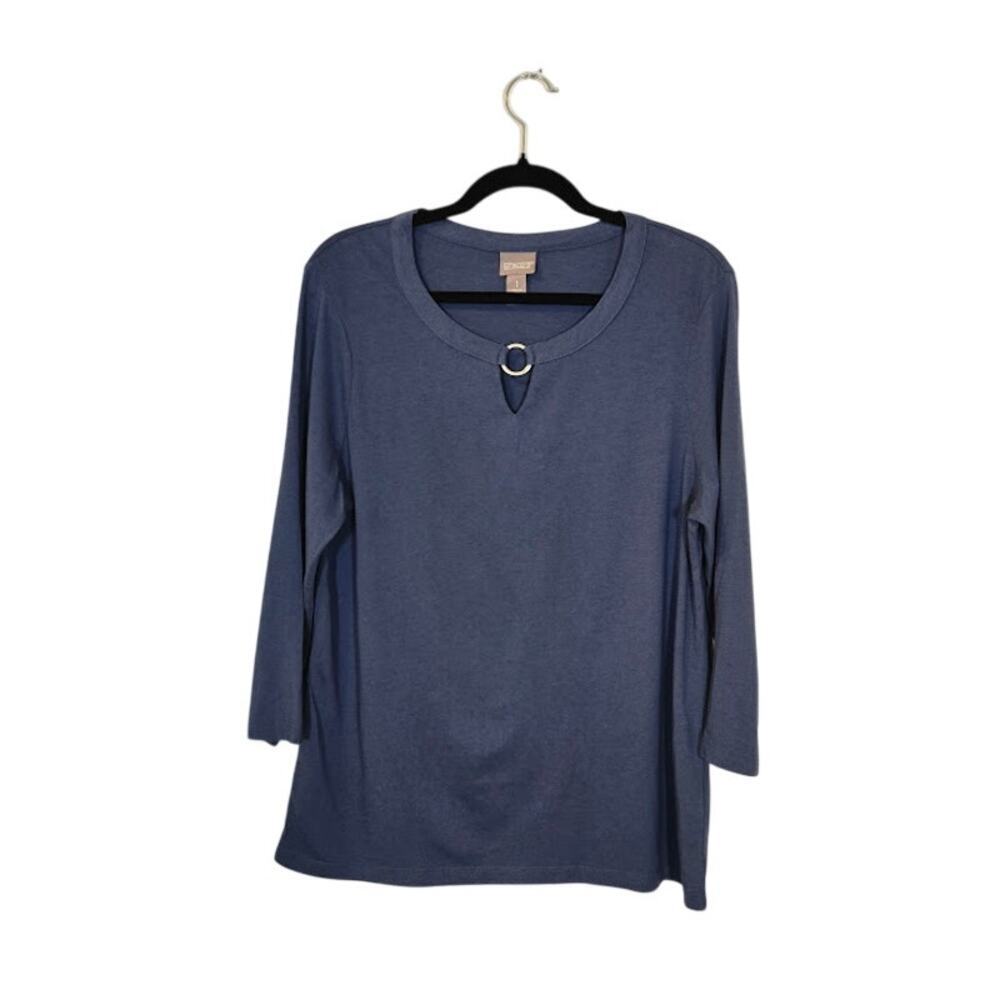 Chico's Womens Knit Top Size Medium Blue Silver Hardware Cotton Modal